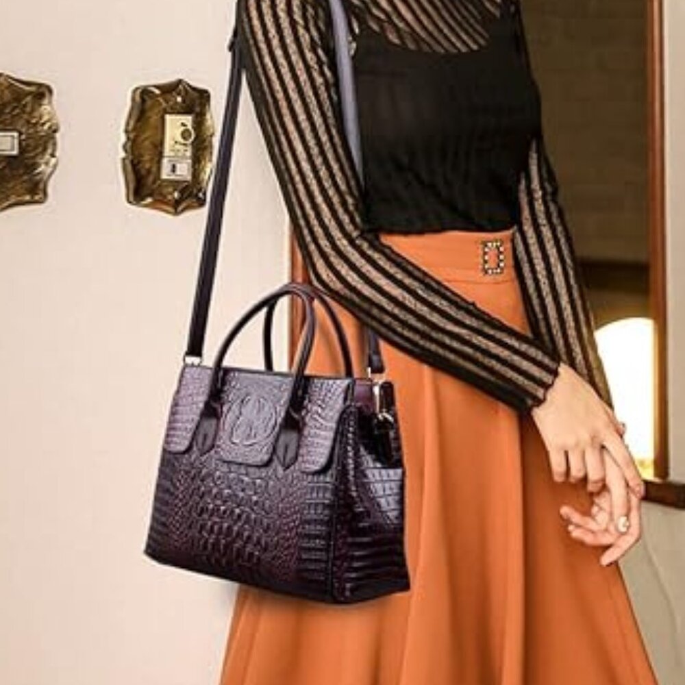 Neiman Marcus Purple Red Croc Embossed PU Leather Reverie Bag